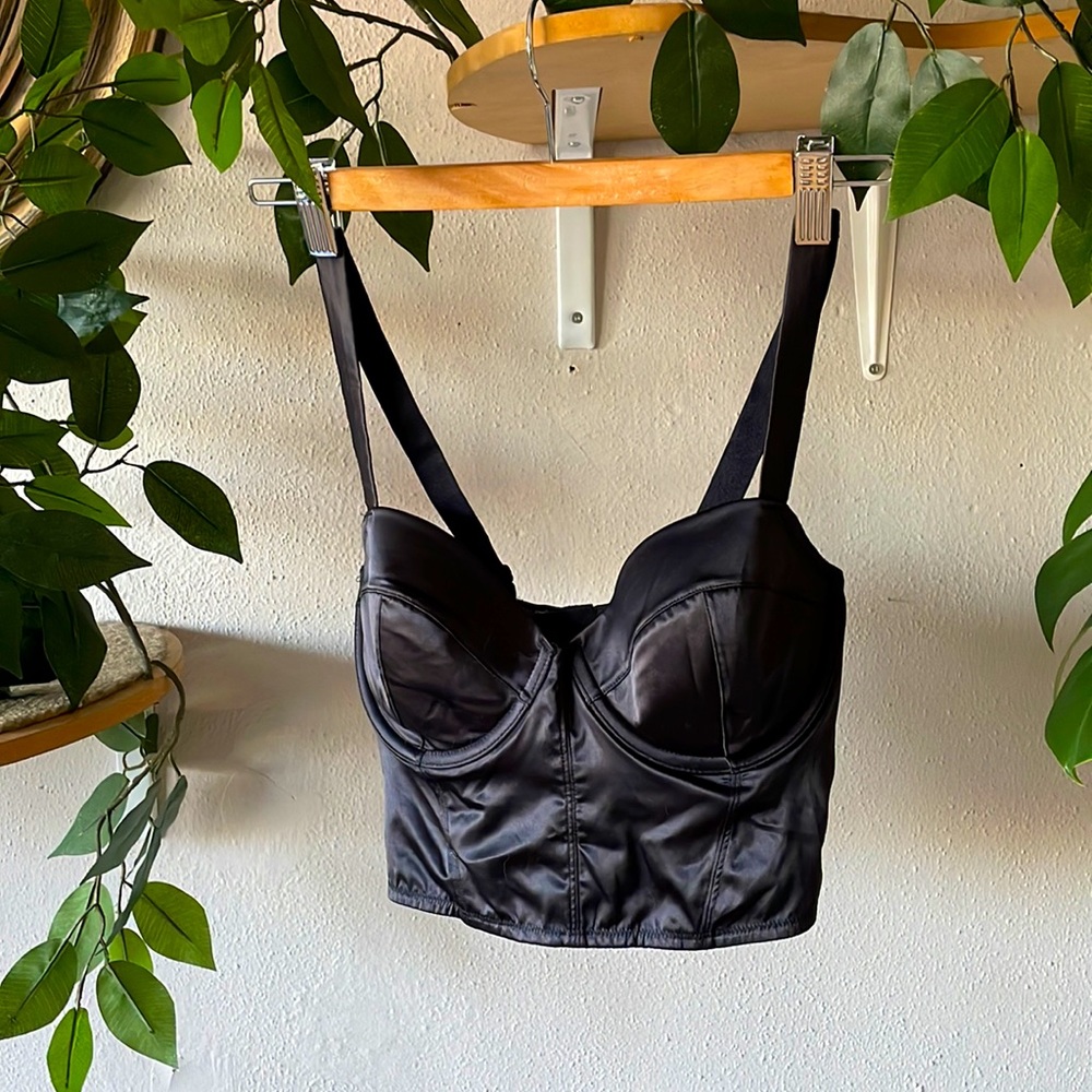 Black Satin Bustier Bra